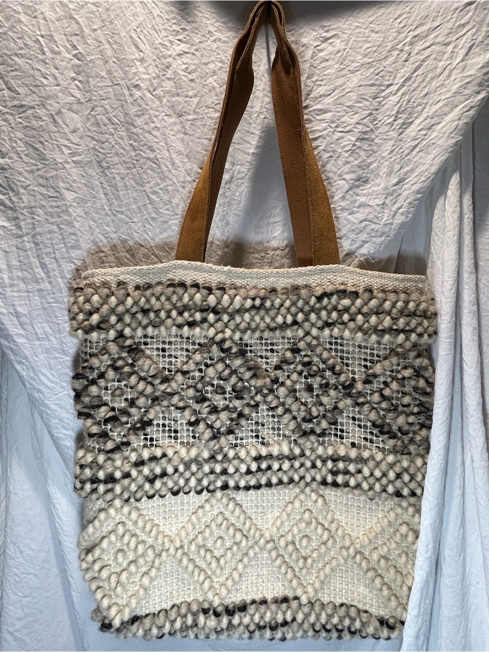 Chloe & Lex Diamond Boho Chunky Carpet Macrame Large Shoulder Tote Bag
